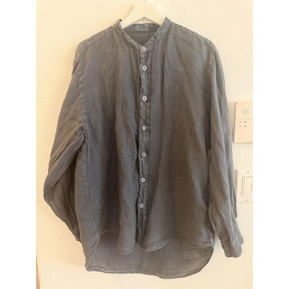 CP Shades Shirt Womens Medium Gray 100% Linen Button Front Tunic Top Long Sleeve - Picture 3 of 16